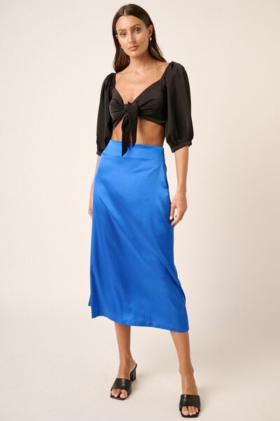 Hazel Blues® |  Mittoshop Side Slit Satin Midi Skirt
