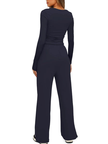 Hazel Blues® |  Round Neck Long Sleeve Top and Pants Set