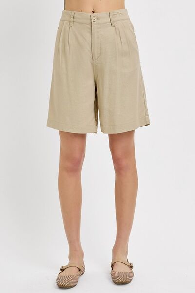 Hazel Blues® |  RISEN High Rise Pleated Front Shorts