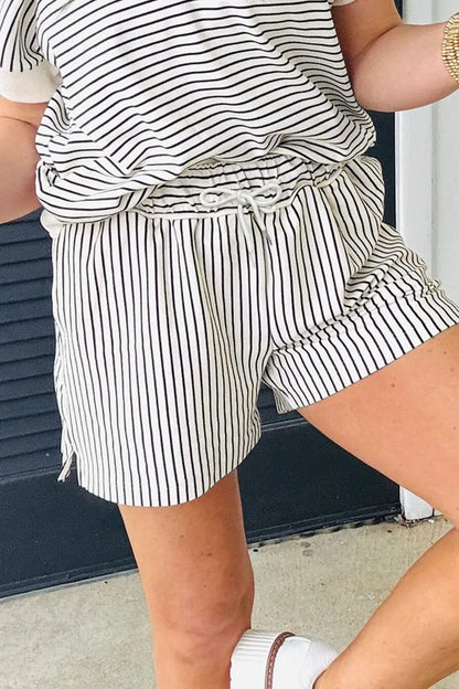 Hazel Blues® |  Stripe V Neck Tee and Casual Shorts Set