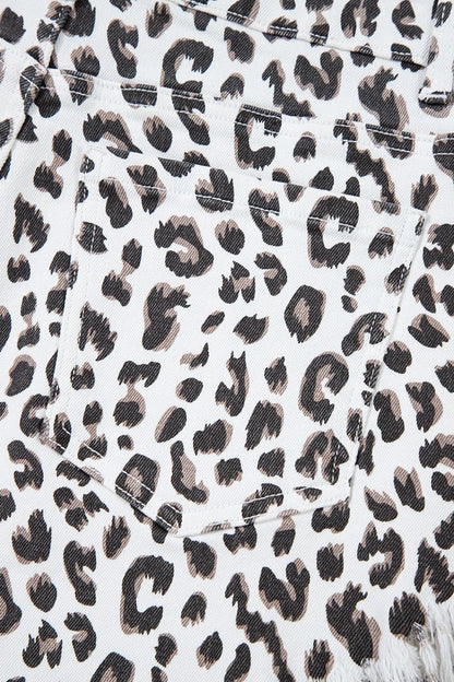 Hazel Blues® |  Leopard Frayed Hem Denim Shorts