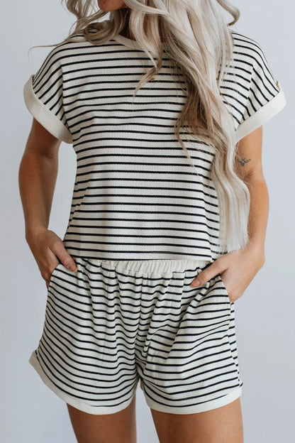 Hazel Blues® |  Striped Contrast Top and Shorts Set