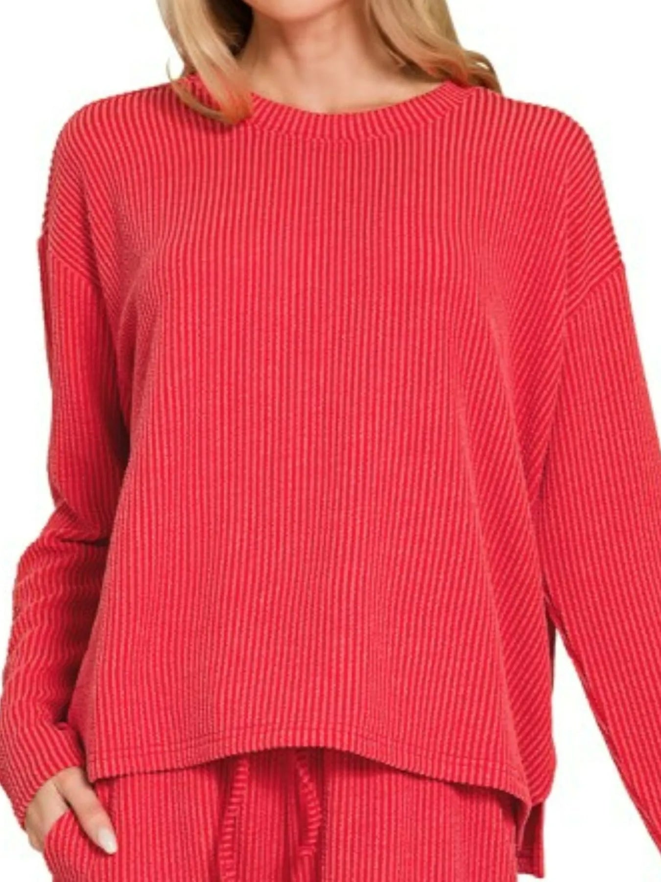 Hazel Blues® |  Zenana Corded Rib Long Sleeve Tee and Shorts Set