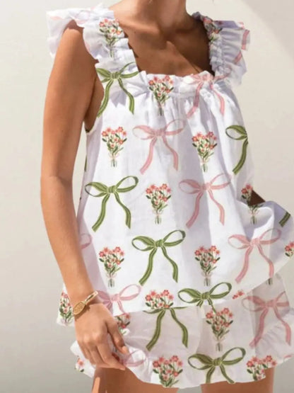Hazel Blues® |  Ruffled Striped Tank and Shorts Set