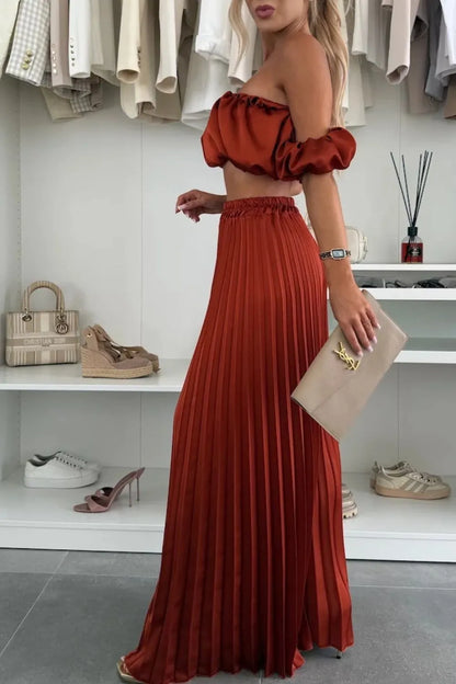 Hazel Blues® |  Off-Shoulder Top and Pleated Pants Set