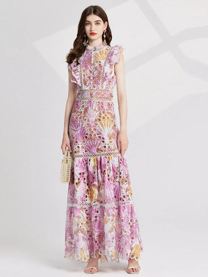 Hazel Blues® |  Floral Lace Detail Maxi Dress