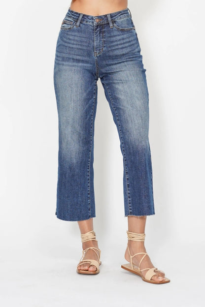 Hazel Blues® |  Judy Blue High Waist Back Pocket Embroidery Crop Wide Jeans