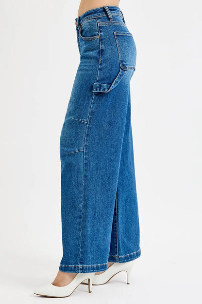 Hazel Blues® | RISEN High Rise Wide Leg Patch Detailed Jeans