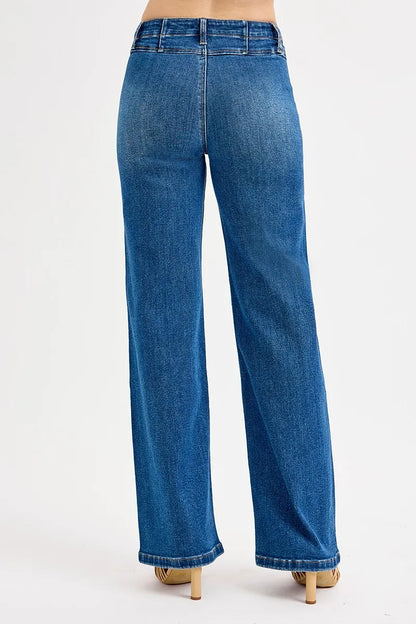 Hazel Blues® |  RISEN Seam Detail Wide Leg Jeans