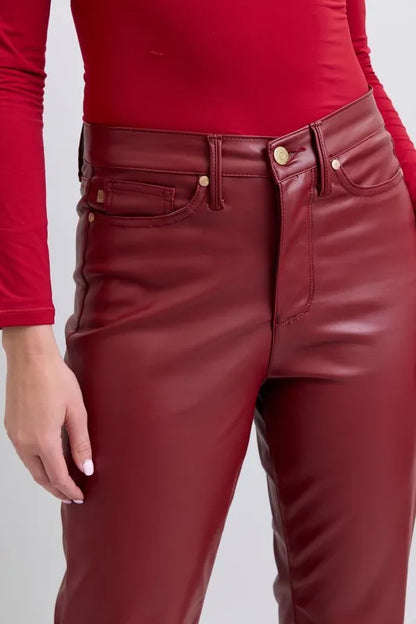 Hazel Blues® | Judy Blue High Waist Tummy Control Faux Leather Straight Pants