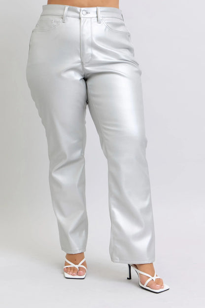 Hazel Blues® | Judy Blue High Waist Silver Faux Leather Pants