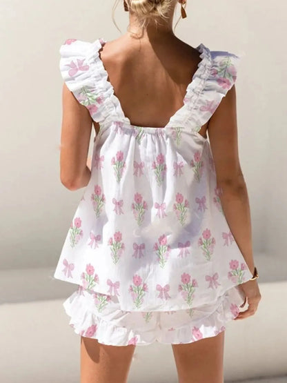 Hazel Blues® |  Ruffled Striped Tank and Shorts Set
