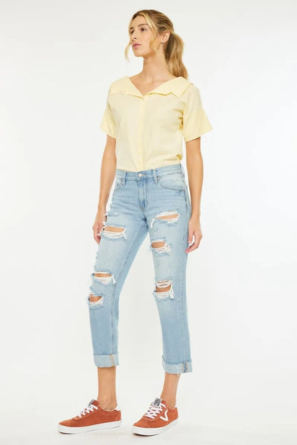 Hazel Blues® |  Kancan Mid Rise Distressed Boyfriend Jeans