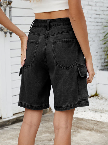Hazel Blues® |  High Waist Denim Shorts with Cargo Pockets