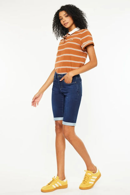 Hazel Blues® |  Kancan Mid Rise Bermuda Denim Shorts