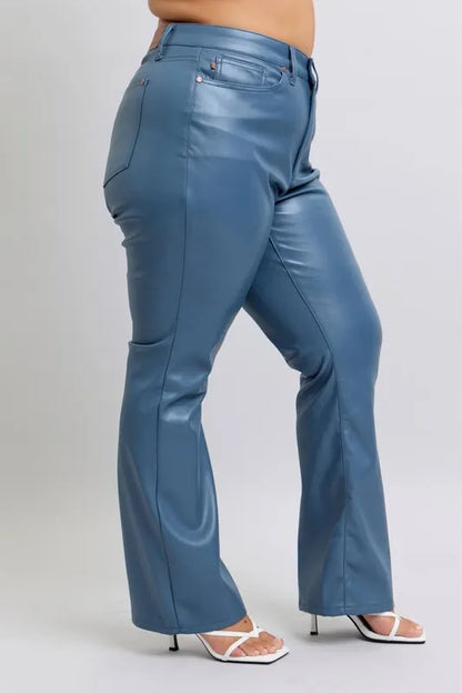 Hazel Blues® | Judy Blue High Waist Tummy Control Faux Leather Bootcut Pants