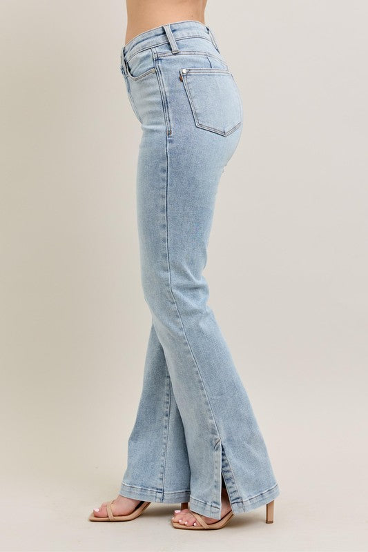 Hazel Blues® | Judy Blue Tummy Control Vintage Wash Side Slit Slim Boot Jeans