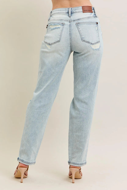 Hazel Blues® | Judy Blue Mr Repair Stitch Detail Destroy Single Cuff Bf Jeans