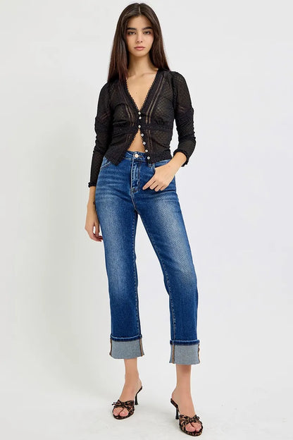 Hazel Blues® | RISEN High Rise Ankle Straight Cuffed Jeans