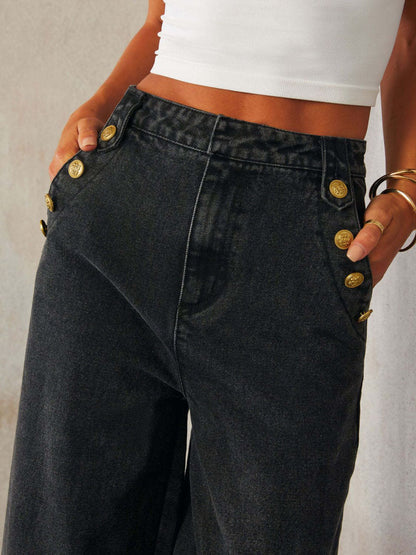 Hazel Blues® |  Button Decor High Rise Wide Leg Jeans