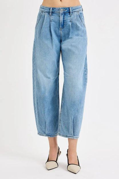 Hazel Blues® | RISEN Mid Rise Fit Crop Wide Volume Leg Jeans