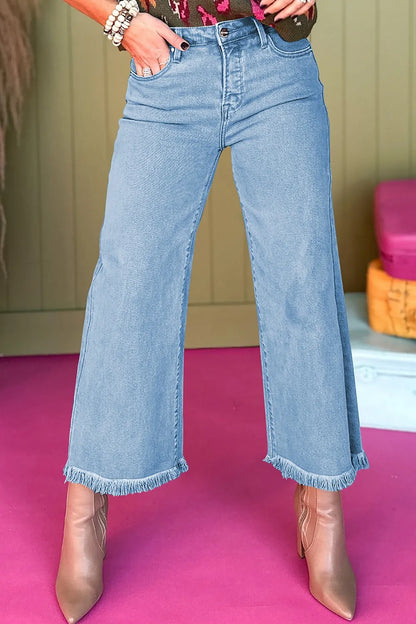 Hazel Blues® |  High-Waisted Wide Leg Frayed Hem Jeans
