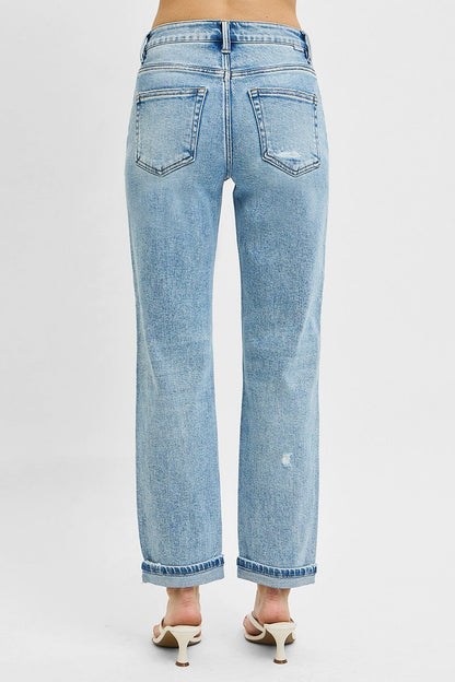 Hazel Blues® | RISEN High Rise Ankle Boyfriend Distressed Jeans