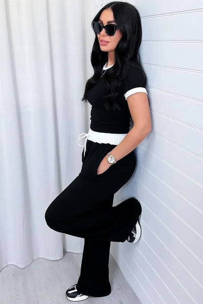 Hazel Blues® |  Contrast Trim Round Neck Top and Pants Set