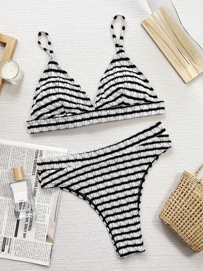 Hazel Blues® |  Striped V-Neck Two-Piece Swim Set