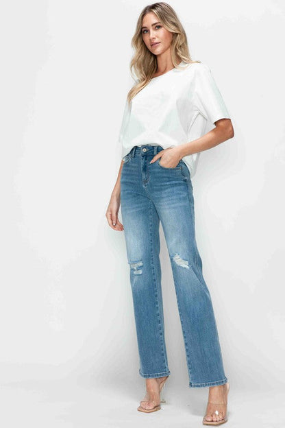 Hazel Blues® |  bytos Distressed High Rise Straight Jeans