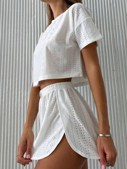 Hazel Blues® |  Eyelet Round Neck Top and Shorts Set
