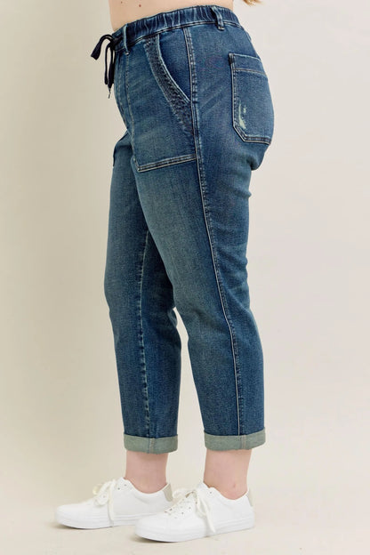 Hazel Blues® | Judy Blue HW Vintage Wash Jeans w/ Drawstring