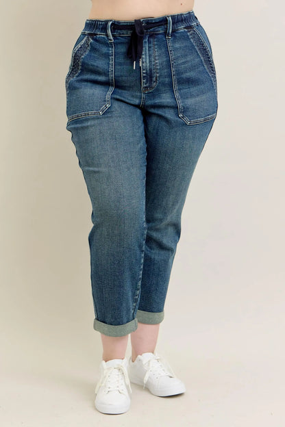 Hazel Blues® | Judy Blue HW Vintage Wash Jeans w/ Drawstring