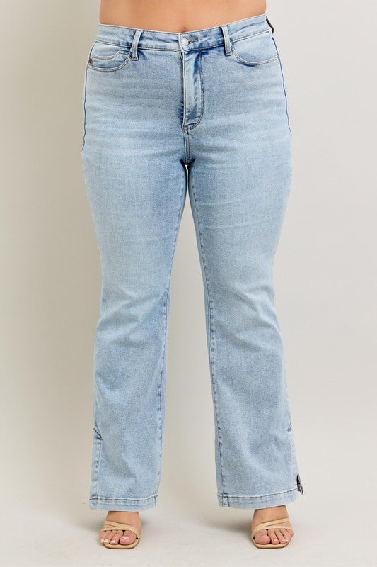 Hazel Blues® | Judy Blue Tummy Control Vintage Wash Side Slit Slim Boot Jeans