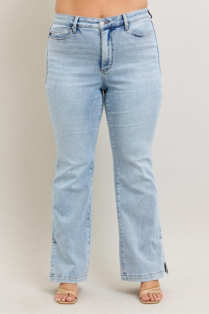Hazel Blues® | Judy Blue Tummy Control Vintage Wash Side Slit Slim Boot Jeans