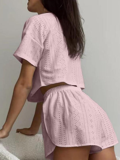 Hazel Blues® |  Eyelet Round Neck Top and Shorts Set