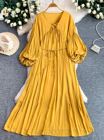 Hazel Blues® |  Balloon Sleeve Tie-Waist Dress