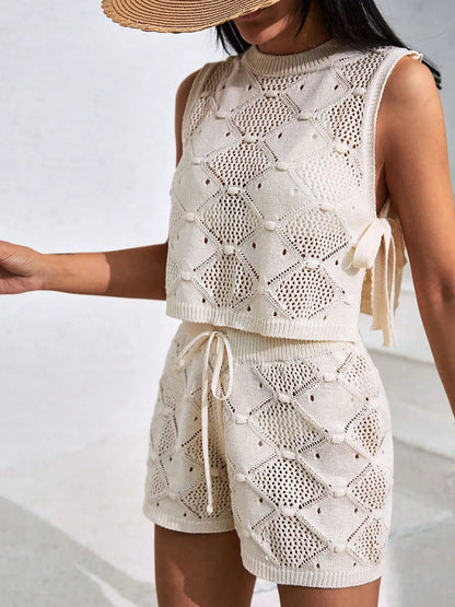 Hazel Blues® |  Diamond Pattern Sleeveless Top and Shorts Knit Set