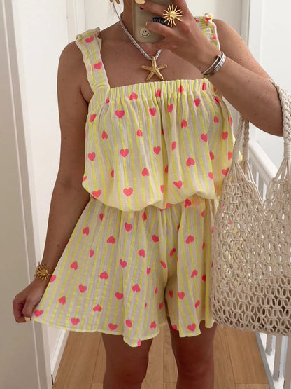 Hazel Blues® |  Striped Heart Cami Top and Shorts Set