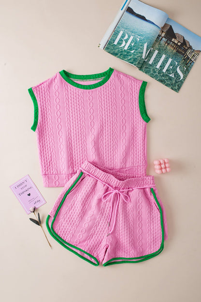 Hazel Blues® |  Contrast Trim Round Neck Top and Shorts Set