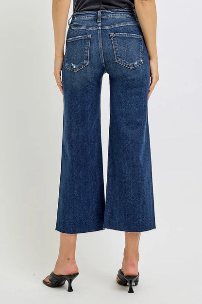 Hazel Blues® | RISEN High Rise Crop Wide Button Up Jeans