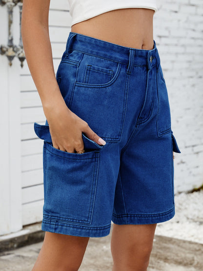 Hazel Blues® |  High Waist Denim Shorts with Cargo Pockets