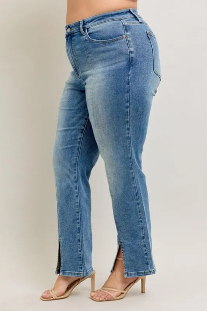 Hazel Blues® | Judy Blue High Waist Vintage Wash Front Seam & Slit Straight