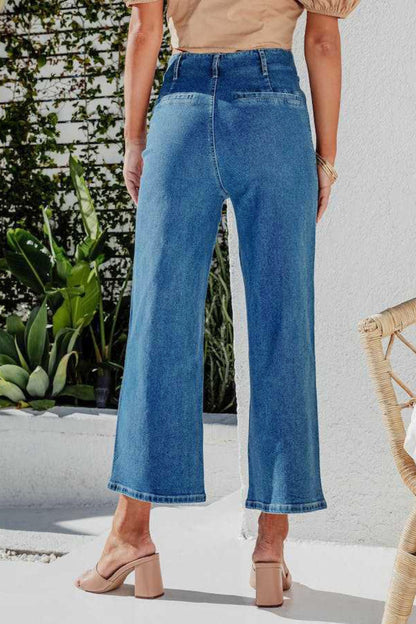 Hazel Blues® |  Button Fly Cropped Wide Leg Jeans