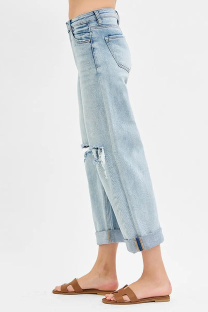 Hazel Blues® | RISEN Mid Rise Fit Boyfriend Jeans with Cuff