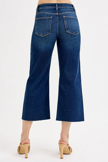 Hazel Blues® | RISEN Tummy Control High Rise Crop Wide Jeans