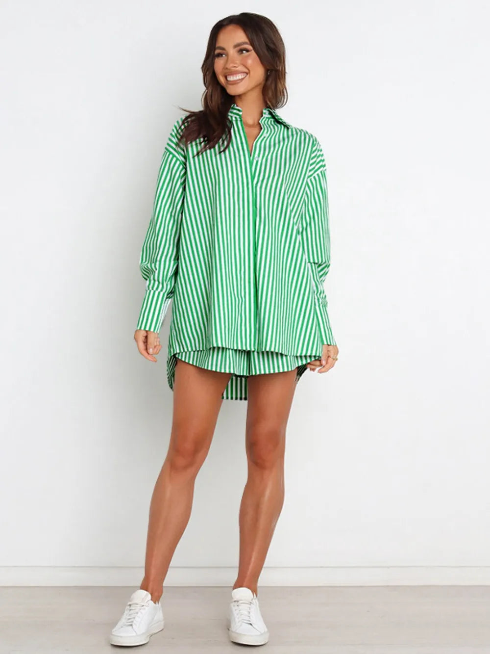 Hazel Blues® |  Striped Dropped Shoulder Shirt and Shorts Set