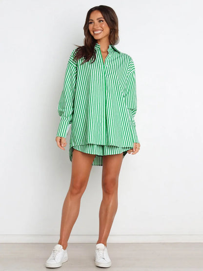 Hazel Blues® |  Striped Dropped Shoulder Shirt and Shorts Set