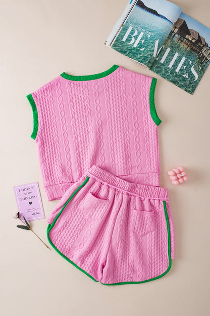 Hazel Blues® |  Contrast Trim Round Neck Top and Shorts Set
