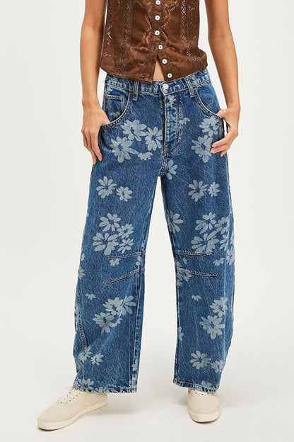 Hazel Blues® |  Flower Print Wide Leg Jeans